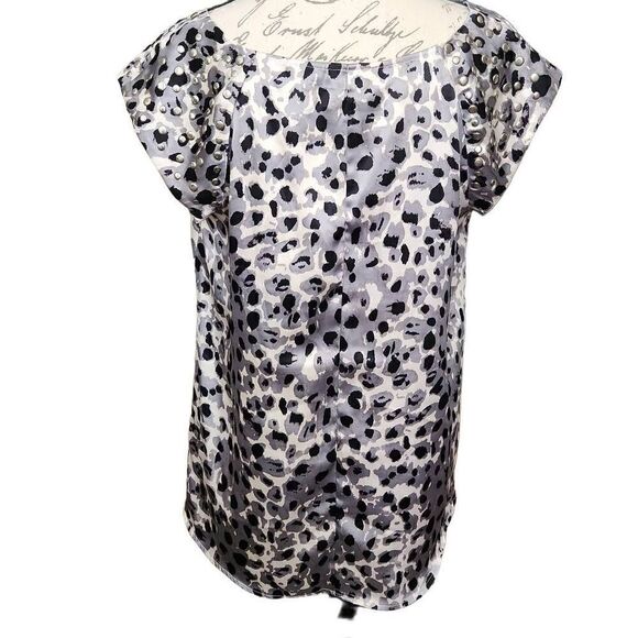 Allen B by Allen Swartz Ladies Size Med Black Gray Animal Print Satin Blouse - Picture 4 of 5